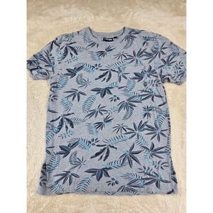 Vans Mens Tropical Leaf Print T Shirt Gray Blue Short Sleeve Size L